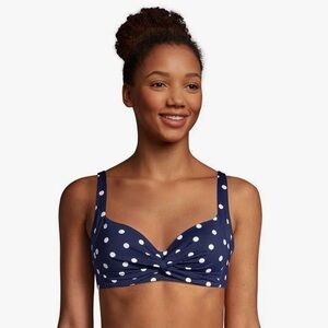 Lands' End Navy Blue Polka Dot Bikini Top